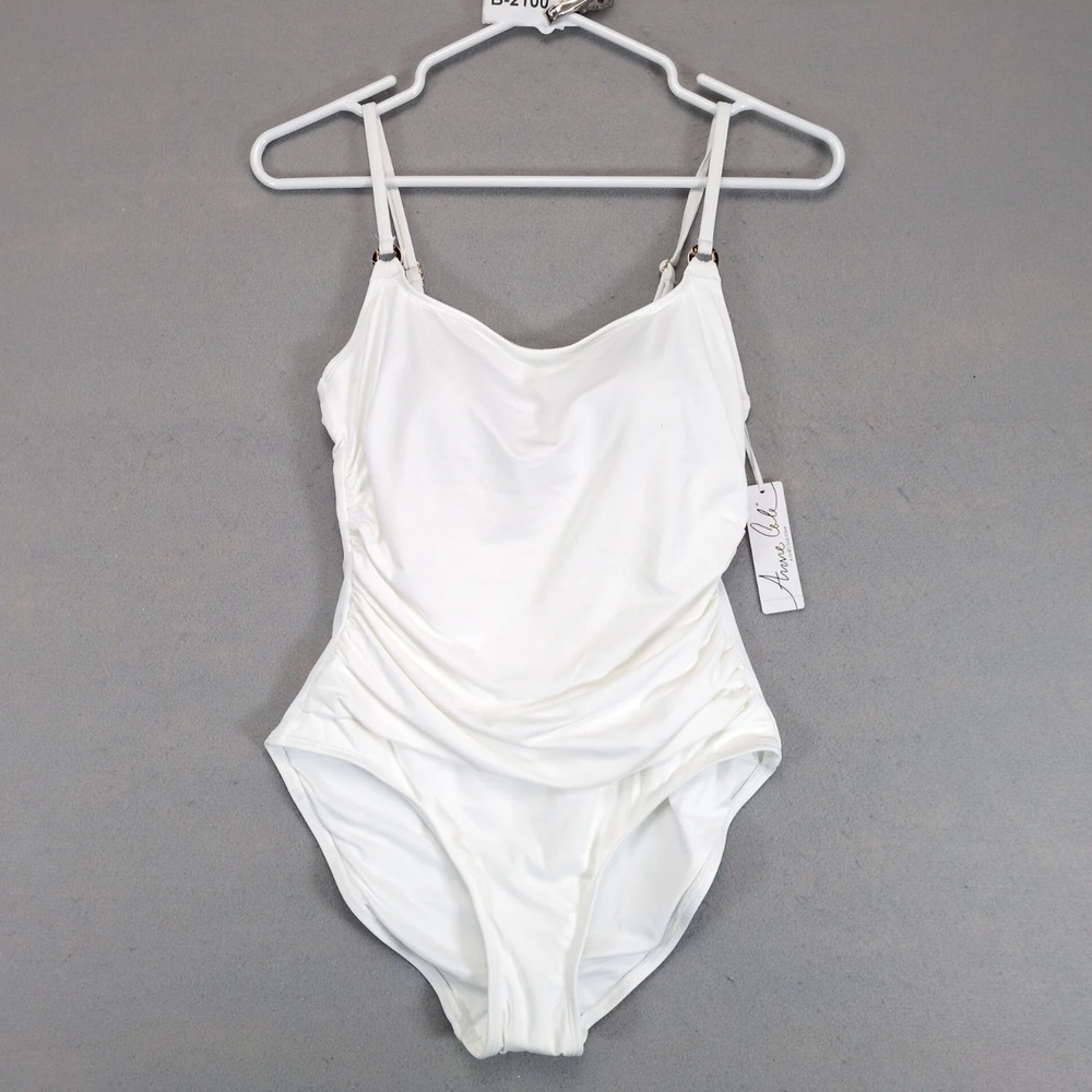 NWT Anne Cole White One Piece Womens Size 6 Ruched Adjustable Strap Swimsuit